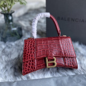 Balenciaga XS Hourglass Croc Embossed Leather Bag - Red