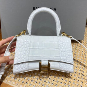 Balenciaga XS Hourglass Croc Embossed Leather Bag - White Gold